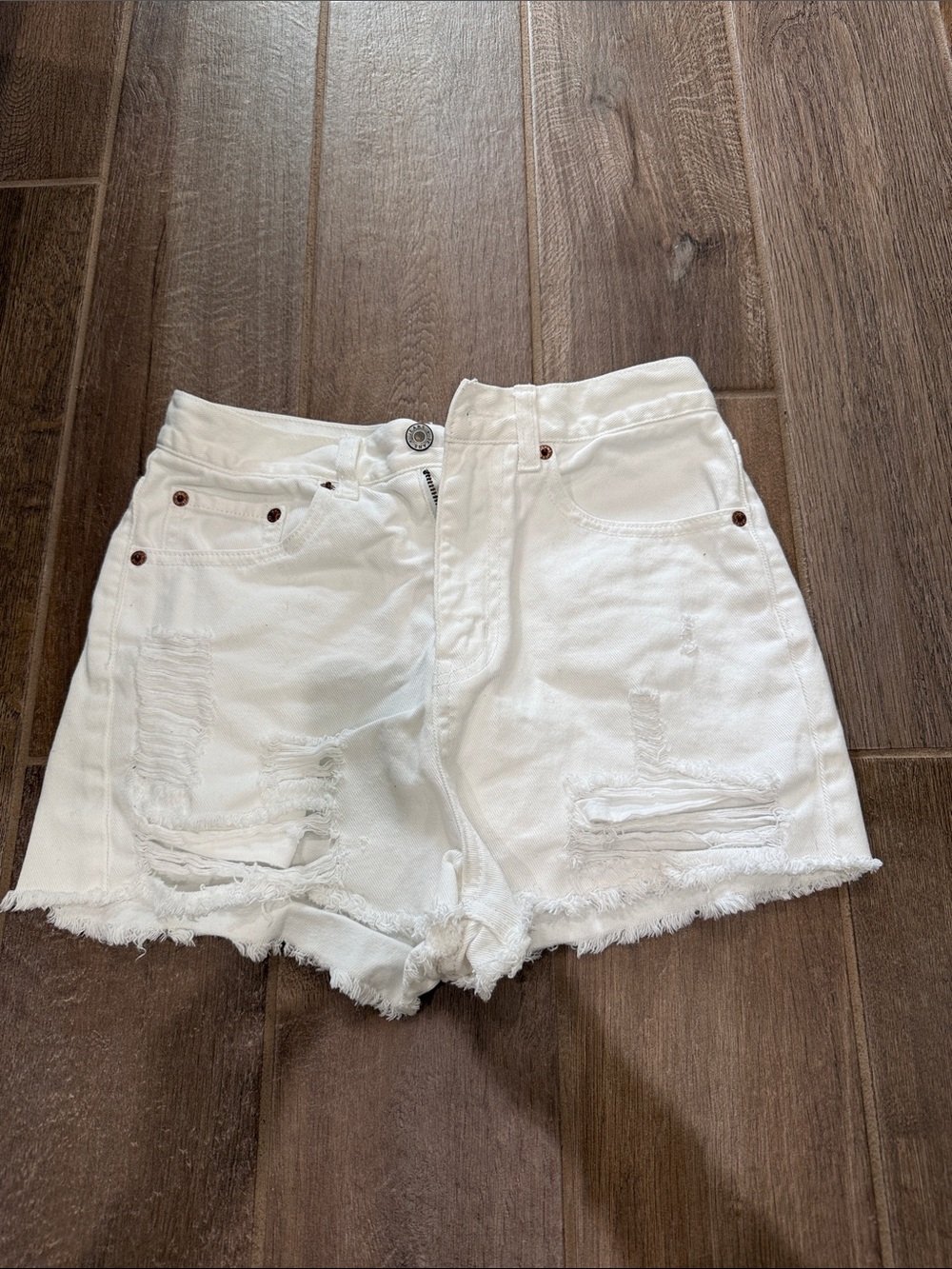 Women's White Distressed Denim Shorts